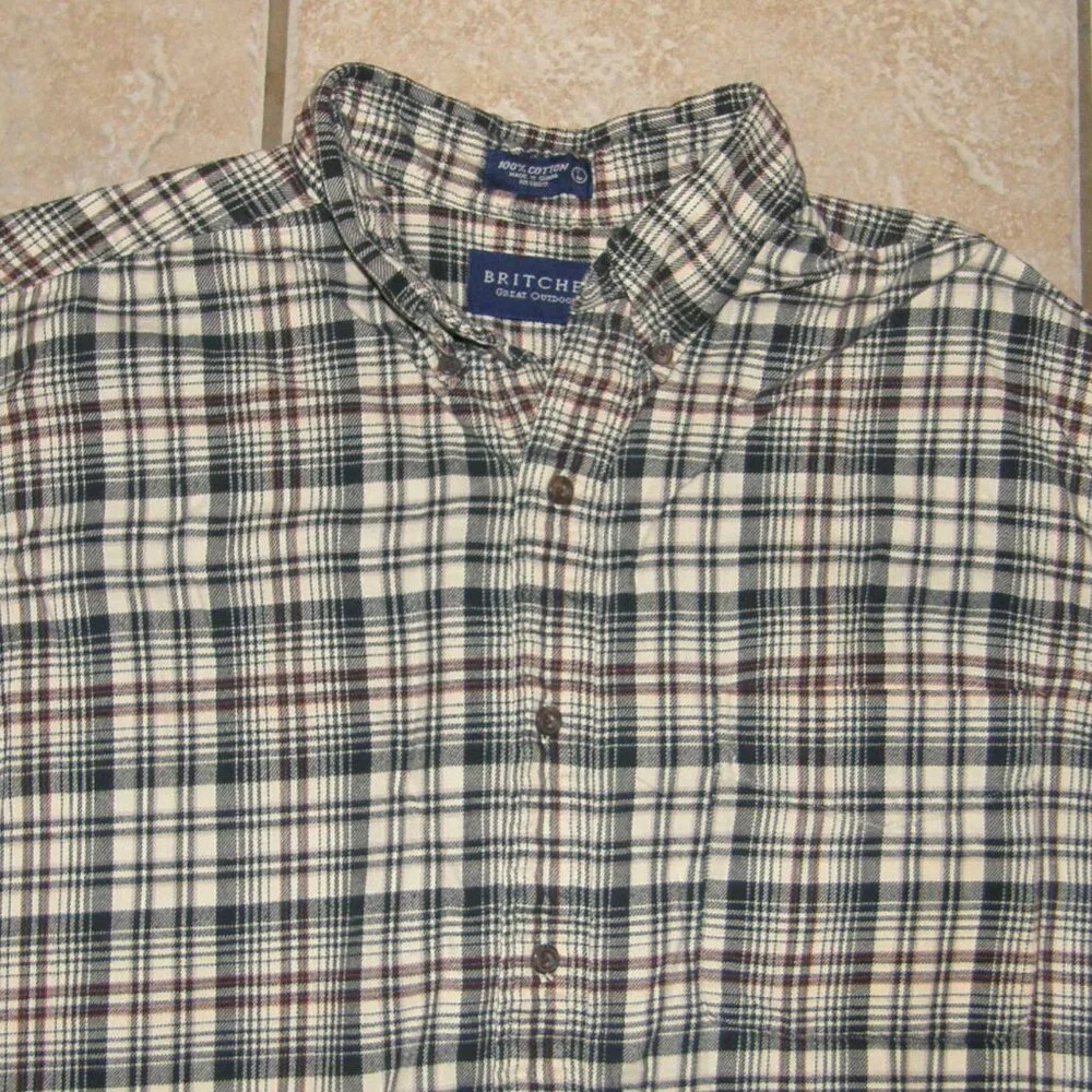 LIKE NEW Men Sz Large Casual Wear Soft Flannel Plaid Long Sleeve Button Up Shirt